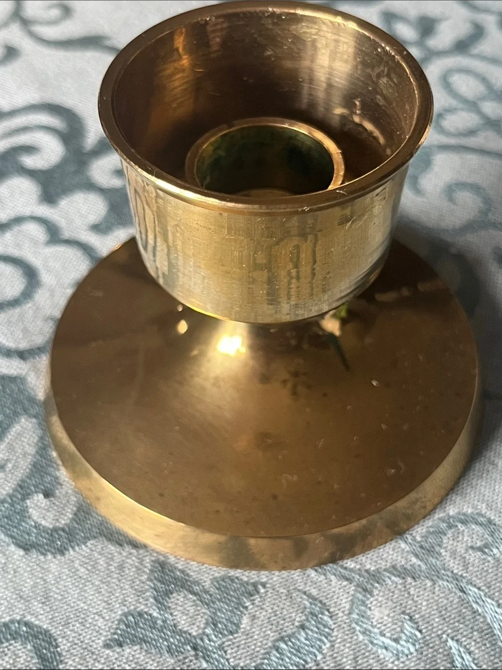 Solid Brass Candle Holders with Blue Taper Candles -Set of 2